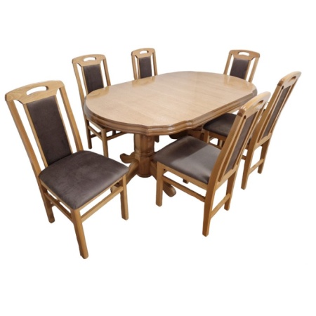Set masa living SB Nork Stejar natur plus 6 scaune SB Tim, 74x90x160/200 cm