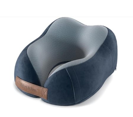 Set premium perna calatorie, Wilford & Sons, spuma cu memorie plus dopuri de urechi si husa de protectie, Navy