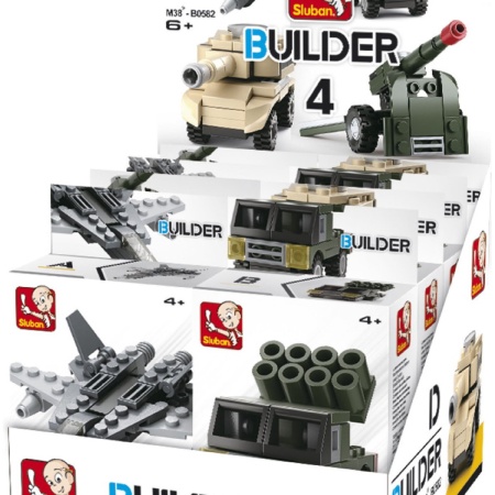 Sluban M38-B0596 – Set de constructie „Army – Display 8”- 8 Mini vehicole (4 modele) – Multicolor