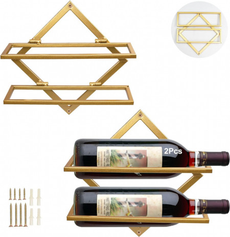 Suport pentru sticle de vin MERYSAN, metal, auriu, 25,8 x 25,8 x 8,5 cm