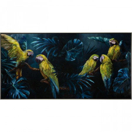 Tablou „Papagali în junglă”, panza, 72,5 x 142,5 x 4,5 cm - Img 1