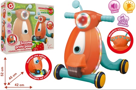 Antepremergator pentru bebelusi, Globo Vitamina G, sub forma unui scooter, insotit de sunete, lumini si melodii, si aruncator de bile, 52 cm inaltime, pentru primii pasi, protectie roti antialunecare, +10 luni