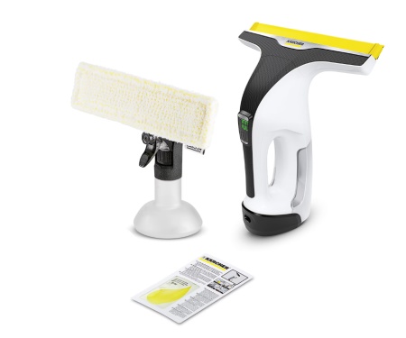 Aspirator pentru geamuri Karcher WV 6 Plus, autonomie 100 min, randament max. 300 m², rezervor 150 ml, recipient pulverizator cu laveta din microfibra, incarcator rapid, detergent 20 ml, 1.633-741.0, Alb/Negru, Resigilat, Grad A