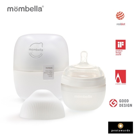 Biberon Anticolici Mombella Breast-Like, 120ml, Tetina S flux lent, 100% Silicon, Ivory