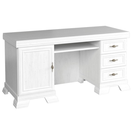 Birou VMB, 3 sertare, usa, polita tastatura, Alb Antichizat, 149 x 61 x 75 cm