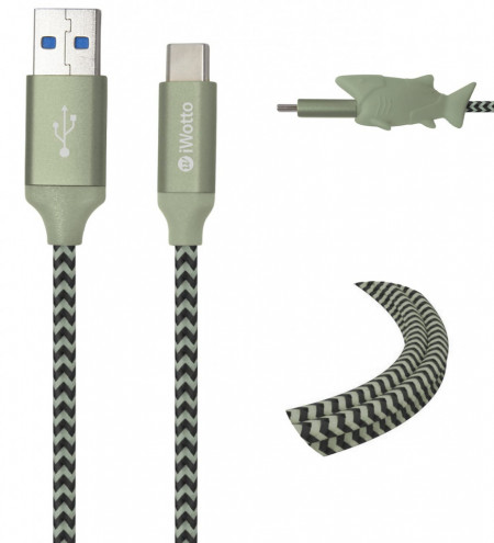 Cablu USB tip C pentru Samsung, Xiaomi, Huawei, PS4, Xbox Iwotto, incarcare rapida, verde deschis, nailon,1 m