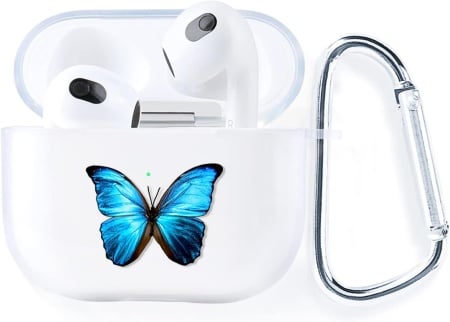 Carcasa de protectie pentru Airpods 3 Akabeila, silicon/metal, alb/albastru/argintiu, 5,9 x 2,5 x 5,1 cm