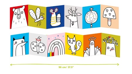 Carte de colorat pentru bebelusi Banana Panda Ready To Colour, Animale din Padure, 23 ilustratii simple, 2 carti tip acordeon, 96 cm lungime