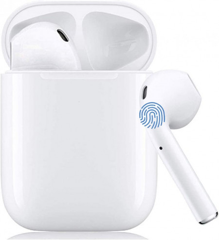 Casti wireless Bluetooth 5.0 Feob, cu microfon, control tactil, alb, PVC