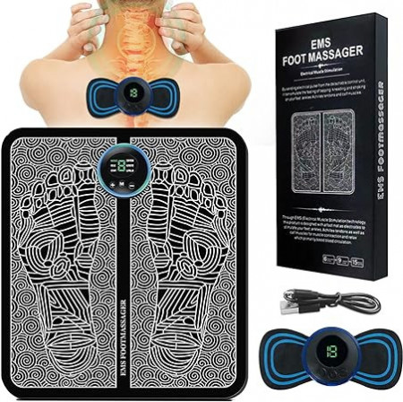 Covoras de masaj pentru picioare AOUZOVLI, electric cu USB, piele, negru, 29 x 32 cm