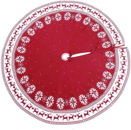Covoras pentru bradul de Craciun Ruiqas, textil, alb/rosu, 122 cm