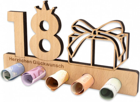 Decoratiune aniversara pentru 18 ani Anyunkey, lemn, maro, 20 x 11 cm - Img 1