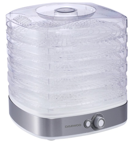 Deshidrator de alimente Daewoo DD450W, 400 W, 5 tavi, temperatura reglabila 35-70°C, ventilator integrat, inox, Resigilat, Grad A