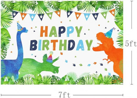 Fundal foto Happy Birthday tematica dinozauri, poliester , 150 x 210 cm