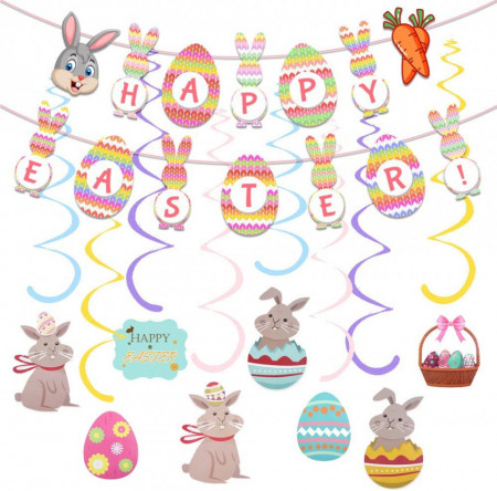 Ghirlanda Happy Easter BEKOIUP, folie/hartie, multicolor