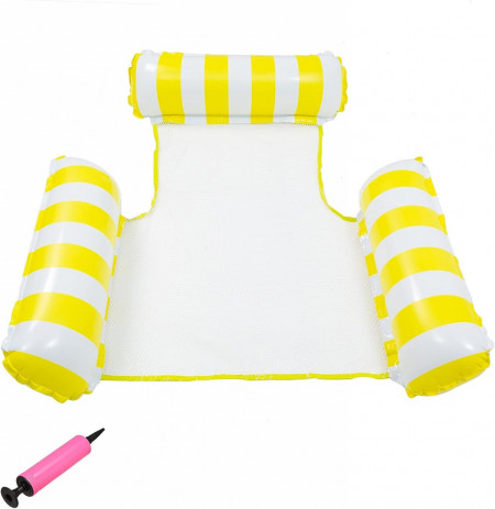 Hamac gonflabil pentru piscina XZSUN, nailon/PVC, galben, 130 x 122 cm