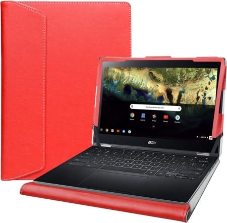 Husa de protectie pentru Acer Chromebook Spin 511 R752TN Alapmk, piele PU, rosu/negru