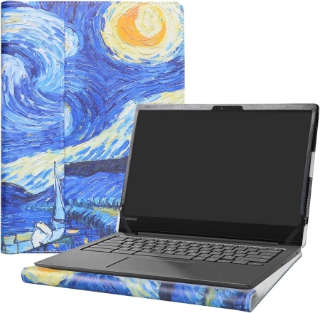 Husa de protectie pentru Lenovo Chromebook S330/ThinkPad E14 Alapmk, piele PU, albastru/auriu, 14 inchi