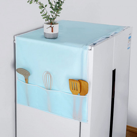 Husa impotriva prafului pentru frigider cu buzunare de depozitare Generic, PEVA, albastru deschis, 170 x 60 cm