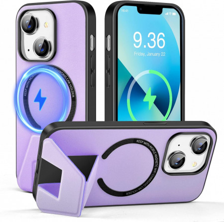 Husa magnetica pentru iPhone 13 UNDEUX, piele PU, violet, 6,1 inchi - Img 1