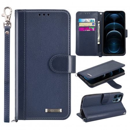 Husă portofel pentru iPhone 14 5G , piele ecologica , albastru