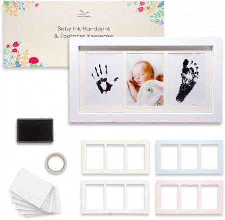 Kit de amprenta cu rama foto pentru bebelusi Supply Store, alb, lemn, 32, 8 x 17, 8 cm - Img 1