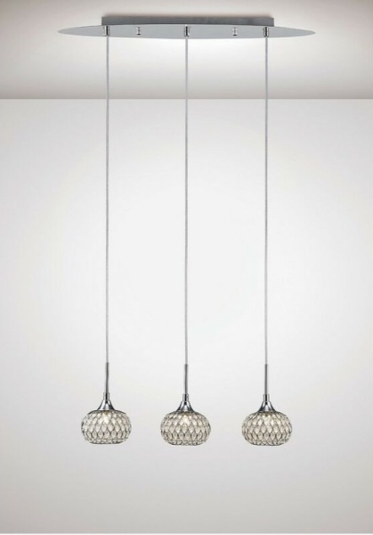 Lustra pendul Chelsie cu 3 lumini crom lucios si abajururi sticla transparenta, design modern reglabil inaltime 25-150cm