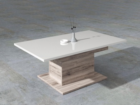 Masuta de cafea Forte, Spatiu de depozitare, alb-lucios-stejar, 120 cm latime