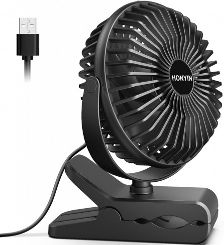 Mini ventilator de racire Honyin, USB, plastic, negru, 3 W, 28 decibeli, 15 cm