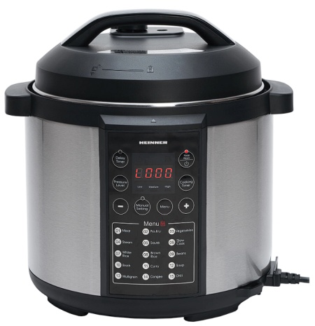 Multicooker cu gatire sub presiune Heinner HPCK-6IX, 3.8 L, 15 programe, vas antiadeziv detasabil, presiune reglabila, timer, display led, inox, Resigilat, Grad A