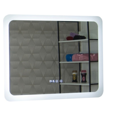 Oglinda baie GNMD21 cu iluminare LED, functie dezaburire, ceas si termometru, 80 cm, suspendata, alb