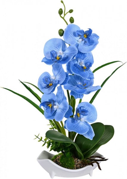 Orhidee artificiala RENATUHOM, albastru/verde, matase/plastic/ceramica, 11 x 16 x 38 cm - Img 1