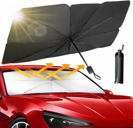 Parasolar tip umbrela pentru autoturisme Itiban, metal, negru, 140 x 79 cm