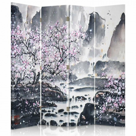 Paravan Orlo, lemn masiv, gri/roz/alb, 150 x 145 x 4 cm - Img 1