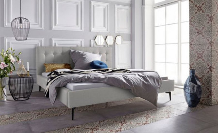 Pat tapitat de o persoana Leonique, lemn/textil, gri, 100 x 200 cm