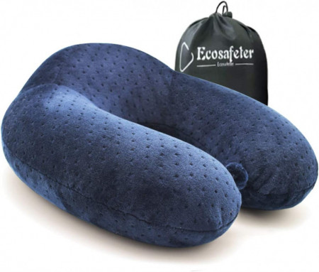 Perna de calatorie EcoSafeter , albastru inchis, spuma de memorie/velur, 30 x 30 x 11 cm - Img 1