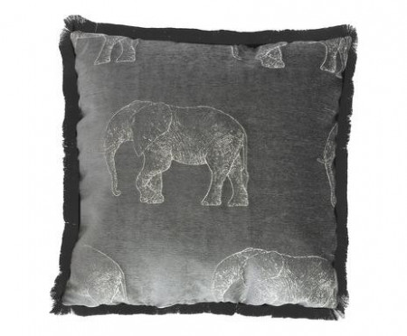 Perna decorativa din catifea brodata cu elefant, gri, 45 x 45 x 45 cm - Img 1