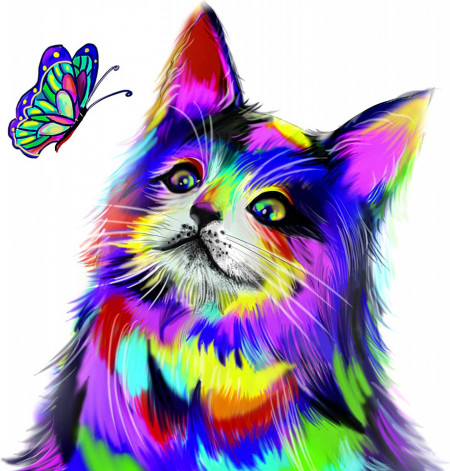 Pictura cu diamante pisica 5D Pttozan, plastic ,multicolor, 35x35cm - Img 1