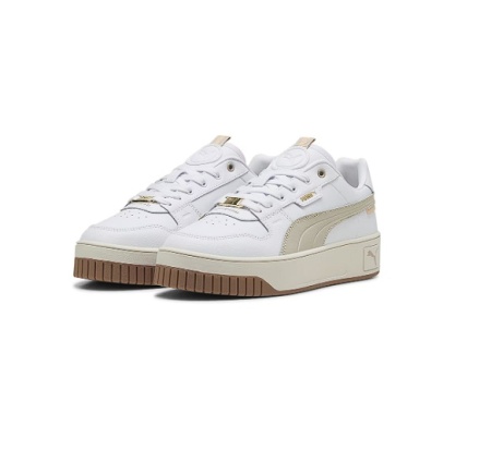 Puma, Pantofi sport de piele si piele ecologica Carina Street Lux, Alb, Maro camel, 38, Resigilat, Grad A