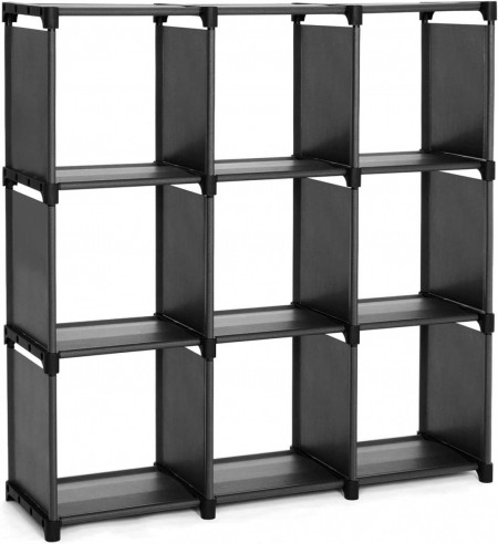 Raft de depozitare cu 9 compartimente SONGMICS, metal/textil/plastic, negru, 110 x 30 x 33 cm