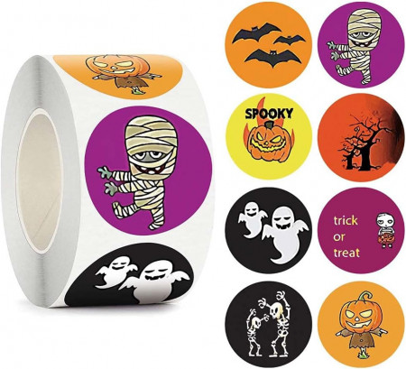 Rola cu 500 stickere pentru Halloween NT-ling, hartie, multicolor, 2,5 cm