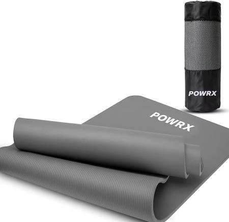 Saltea pentru antrenament si husa de protectie, pentru yoga, fitness, aerobic, pilates, exercitii la sol, POWRX, Antiderapant, 183x60 cm, Gri, resigilat