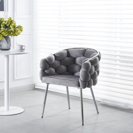 Scaun living AB14, catifea, picioare metalice, 80x60x43 cm, ergonomic, sarcina maxima 100 kg, gri/silver