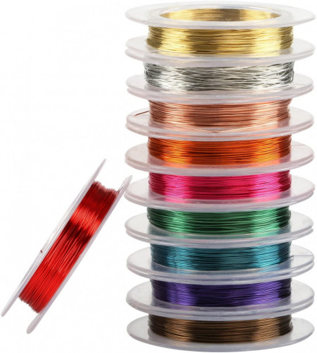 Set 10 role de sarma pentru bijuterii Naler, cupru, multicolor, 10 m x 0,3 mm pe rola - Img 1