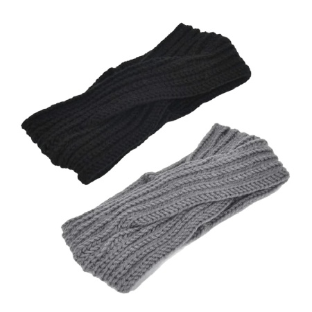 Set 2 bentite tricotate de iarna pentru femei, textil, negru/gri, 21 x 11 cm