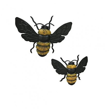 Set de două albine bumble de artă de perete, realizate din fier. Potrivit pentru utilizare în aer liber și interior, perfect pentru a lumina orice spațiu în aer liber.