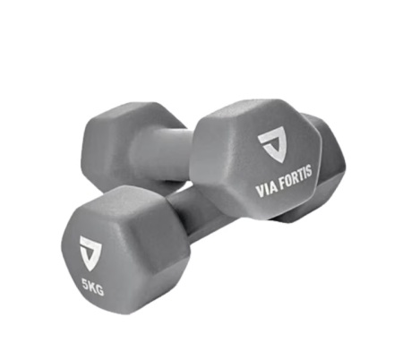 Set 2 gantere VIA FORTIS, 2x5 Kg, premium, din fonta cu invelis din neopren, resigilat