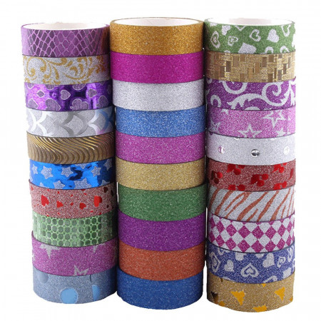 Set 30 role de banda washi decorativa Vientiane, hartie, multicolor, 1,5 x 300 cm