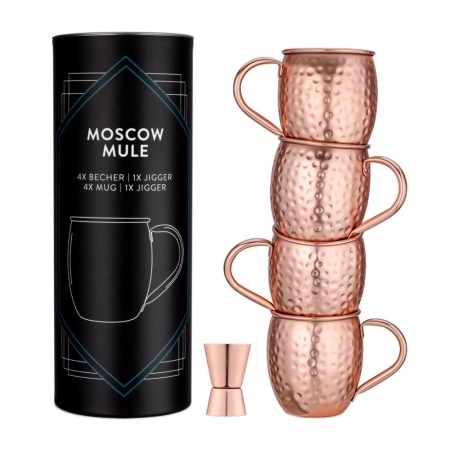 Set 4 Cani Moscow Mule si 1 Jigger, 500 ml, Navaris, resigilat