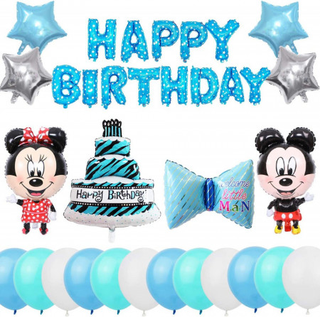 Set aniversar cu Mickey și Minnie FANDE, latex, folie, albastru